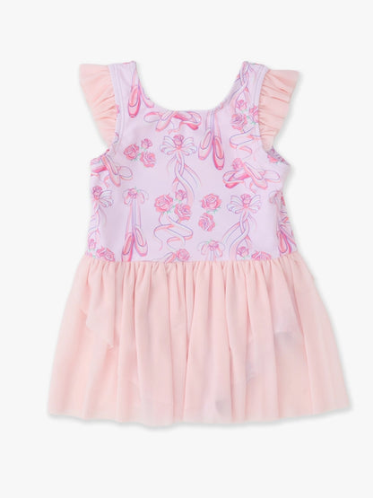Rosy Ballet Bows Flutter Sleeve Leotard