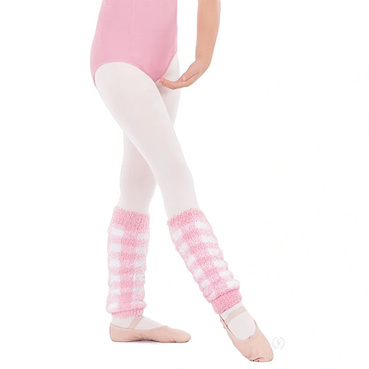 Girls Fuzzy Plush 12" Gingham Legwarmers