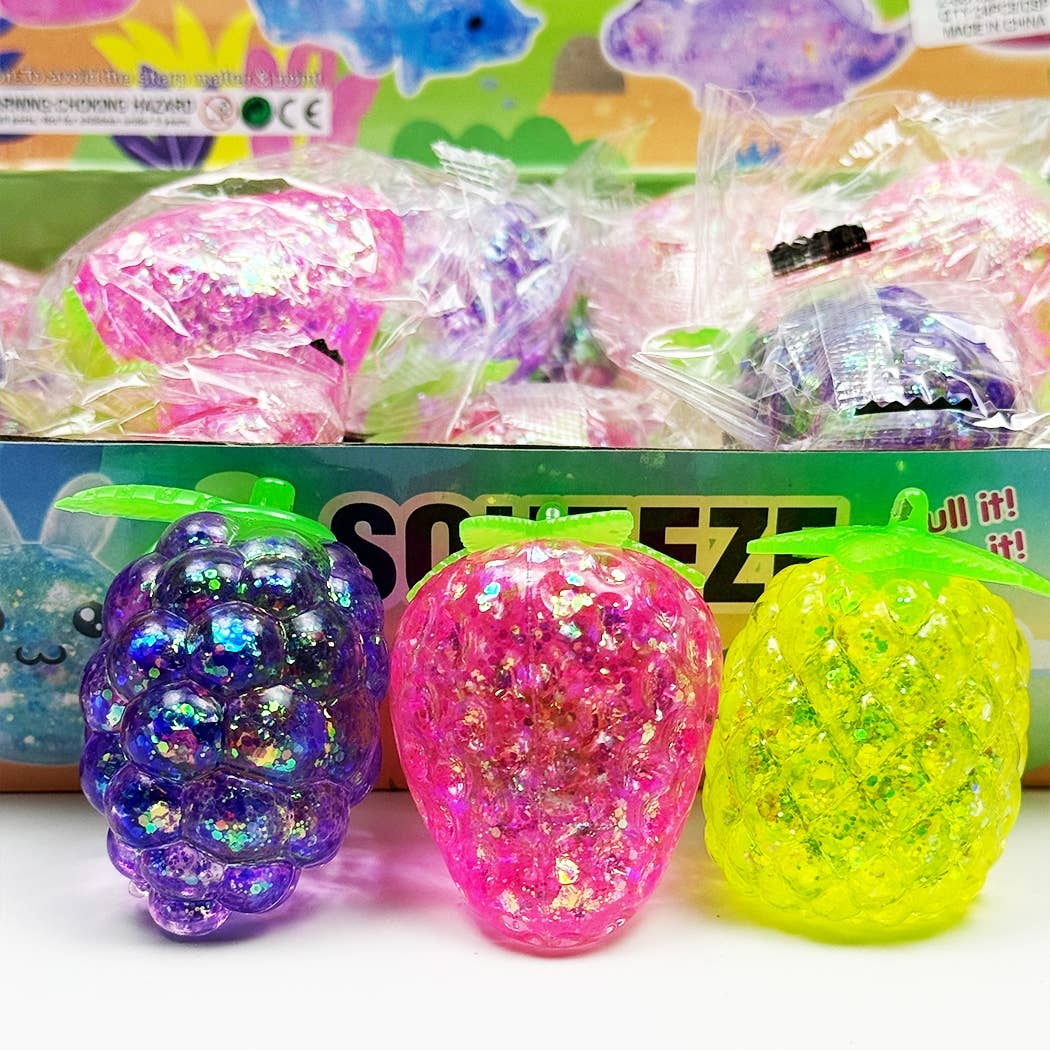 24 pcs Maltose Glittered Mini  Fruit Squishy Toy