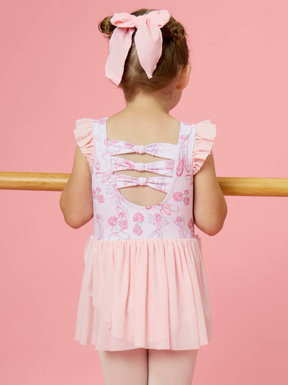 Girls Rosy Ballet Bows Flutter Sleeve Dance & Gymnastics Leotard