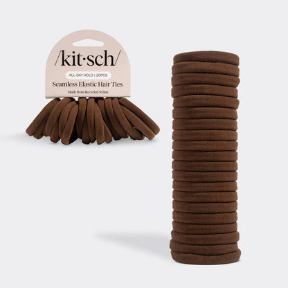 Recycled Fabric Seamless Hair Elastics 20pc Set - Chocolate