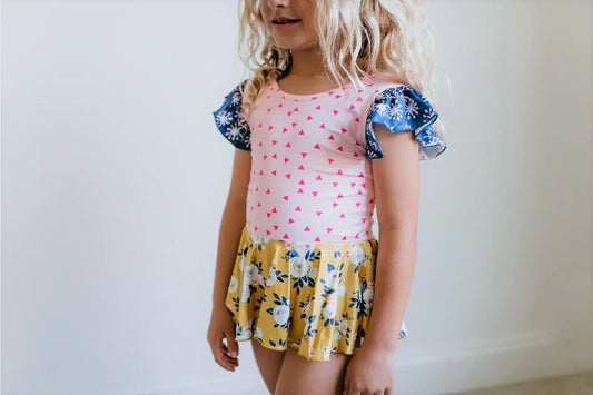 Mustard Floral Skirted Leotard