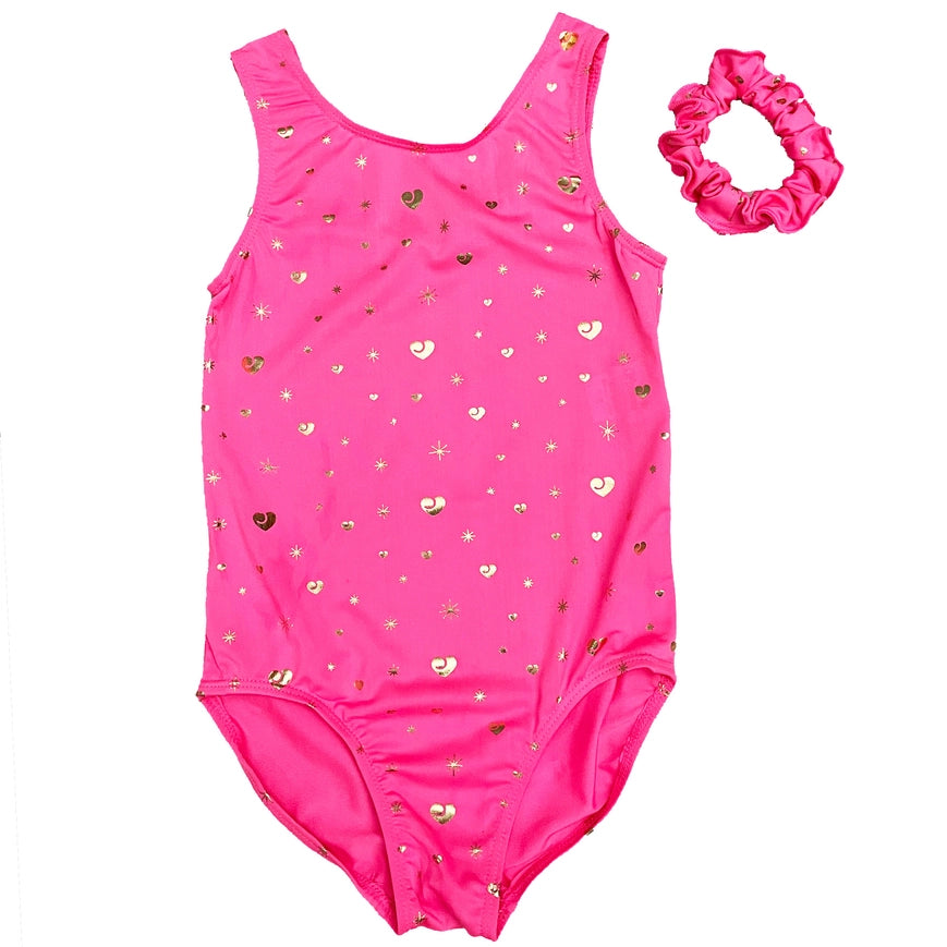 Pink Leotard w/ Gold Hearts