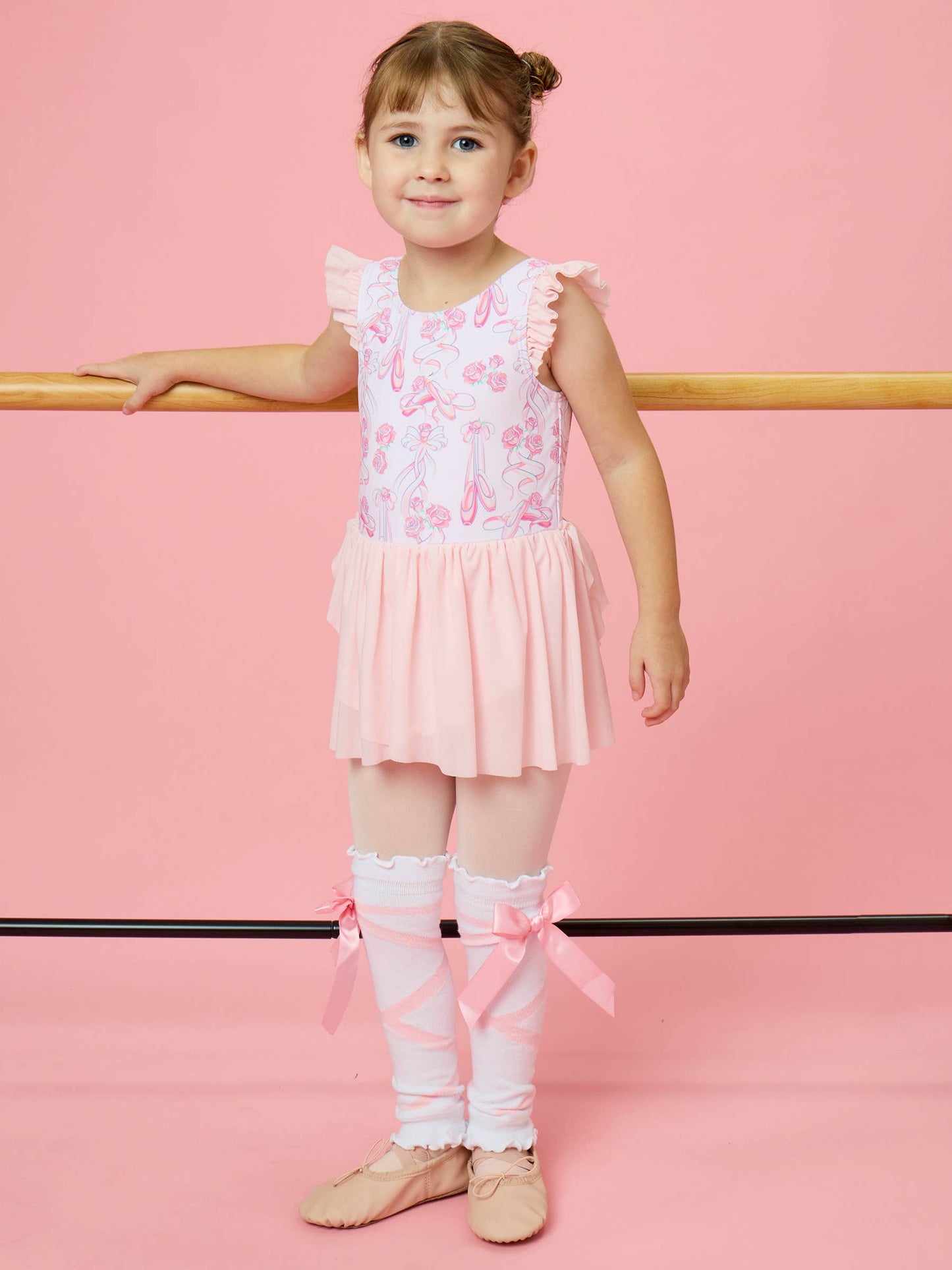 Girls Rosy Ballet Bows Flutter Sleeve Dance & Gymnastics Leotard