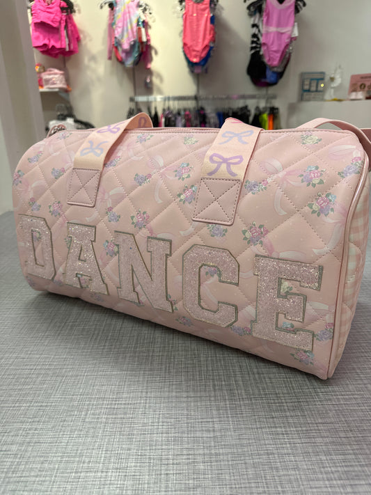'DANCE' Floral Bow Printed Quilted Large Duffle Bag