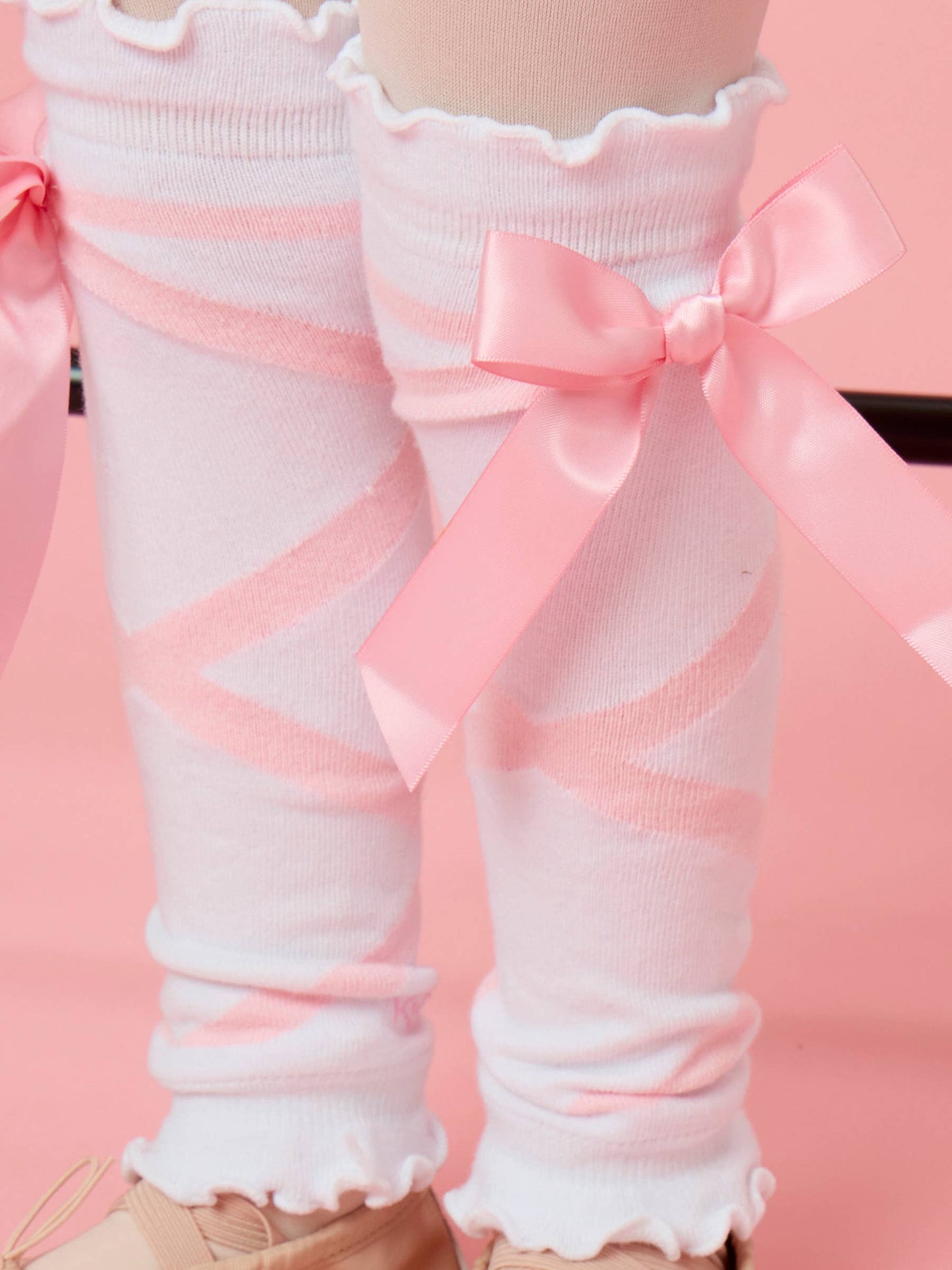 Girls White Ballet Bow Leg Warmers