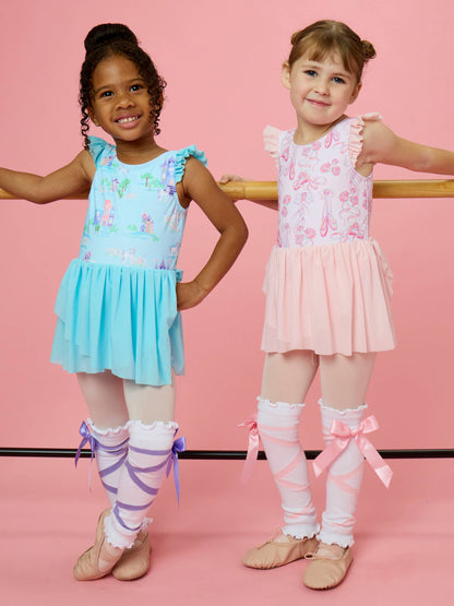 Girls Rosy Ballet Bows Flutter Sleeve Dance & Gymnastics Leotard