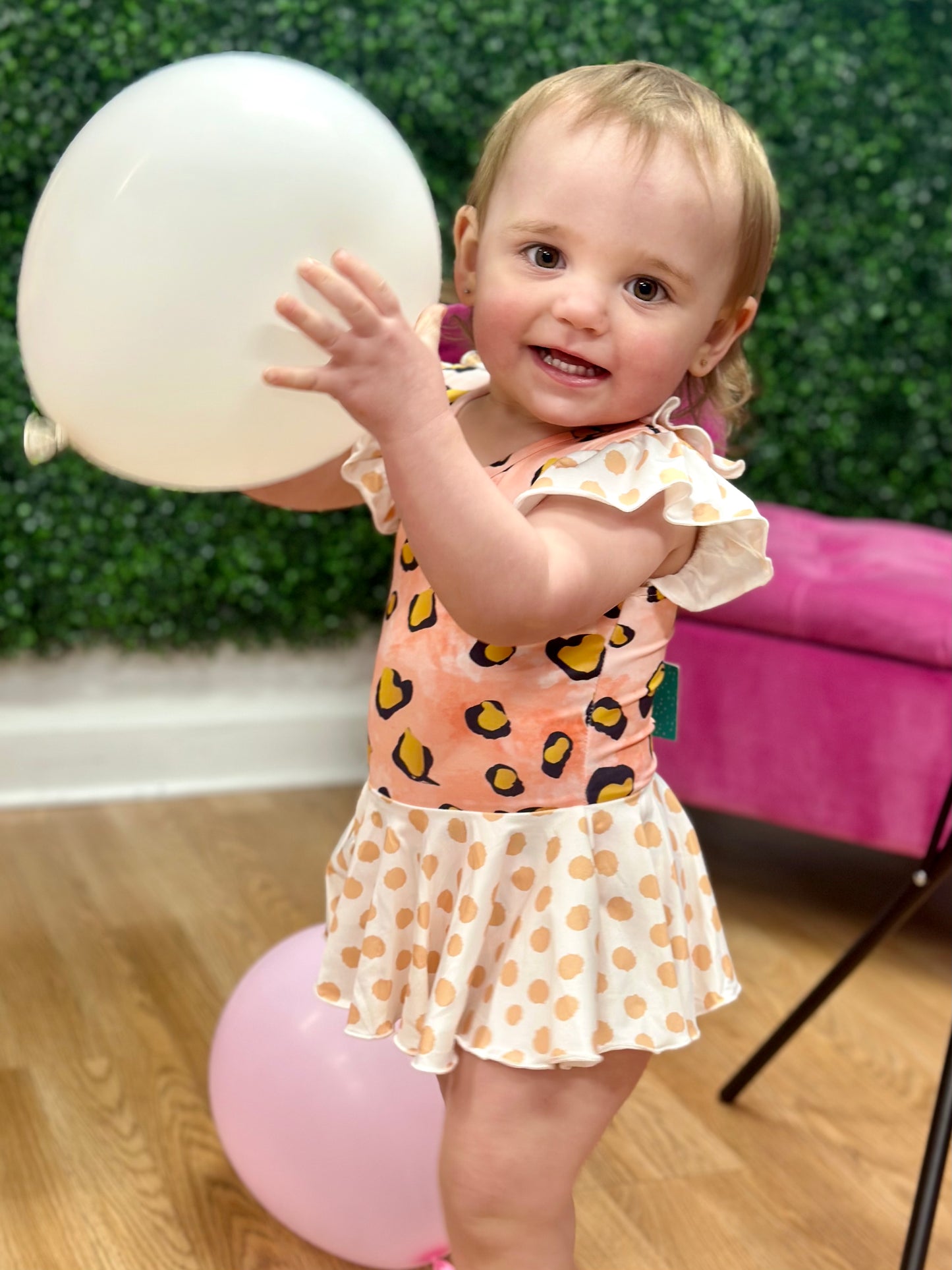 Blush Polka Dot Ruffle Sleeve Tutu Leotard