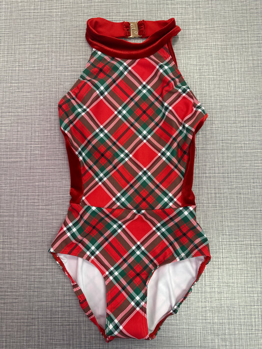 Eleve Elysa Holiday Plaid Evergreen Leotard