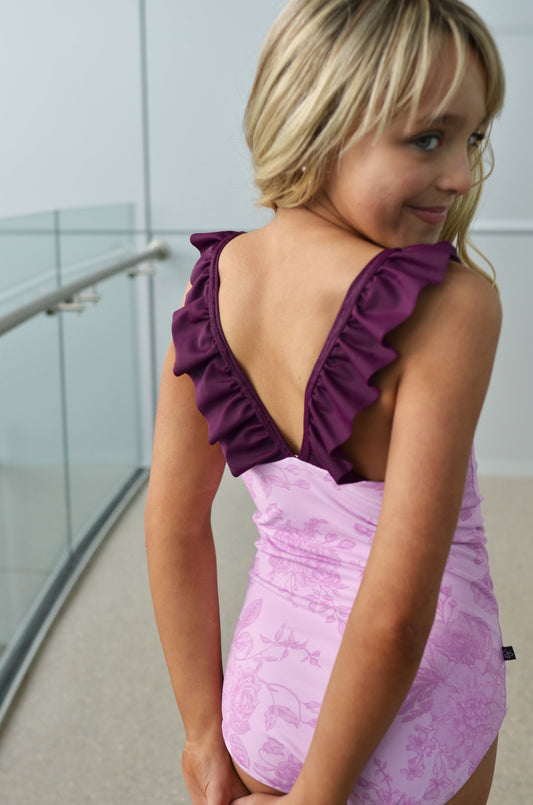 Flutter Leotard - Floral/Plum