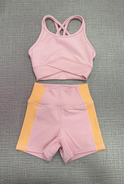 Ribbed Striker Crop & Arch Contrast Short Set