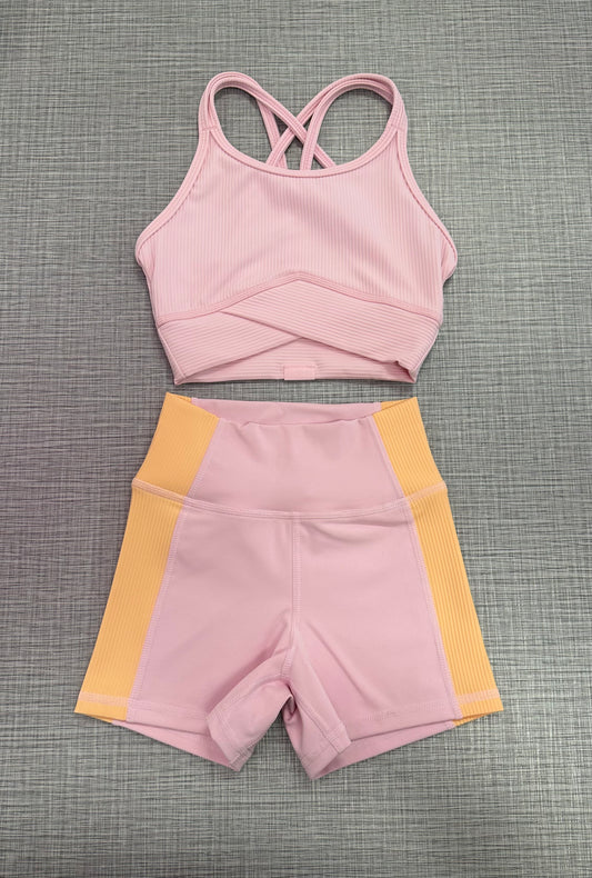 Ribbed Striker Crop & Arch Contrast Short Set