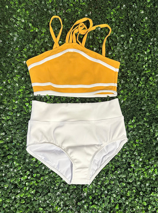 CY Mustard Striped Top with White Brief Set *