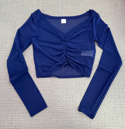 Mesh Long Sleeve Gathered Top #M30001