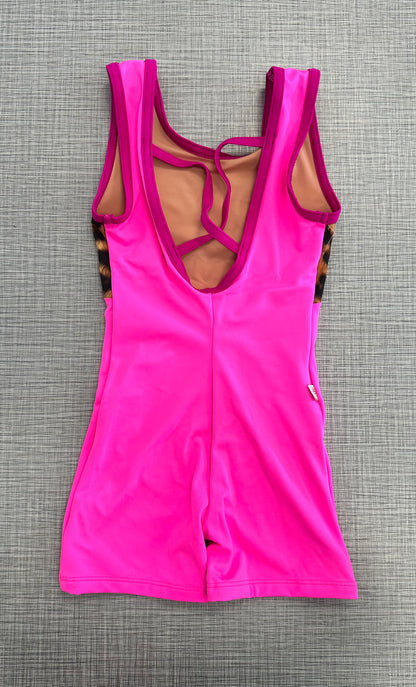 Neon Pink Cheetah Biketard
