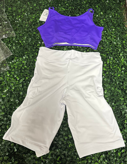 CY Purple Top & White Bike Shorts !