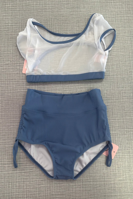 CY White Mesh Top & Steel Blue Cinch Brief Set ^