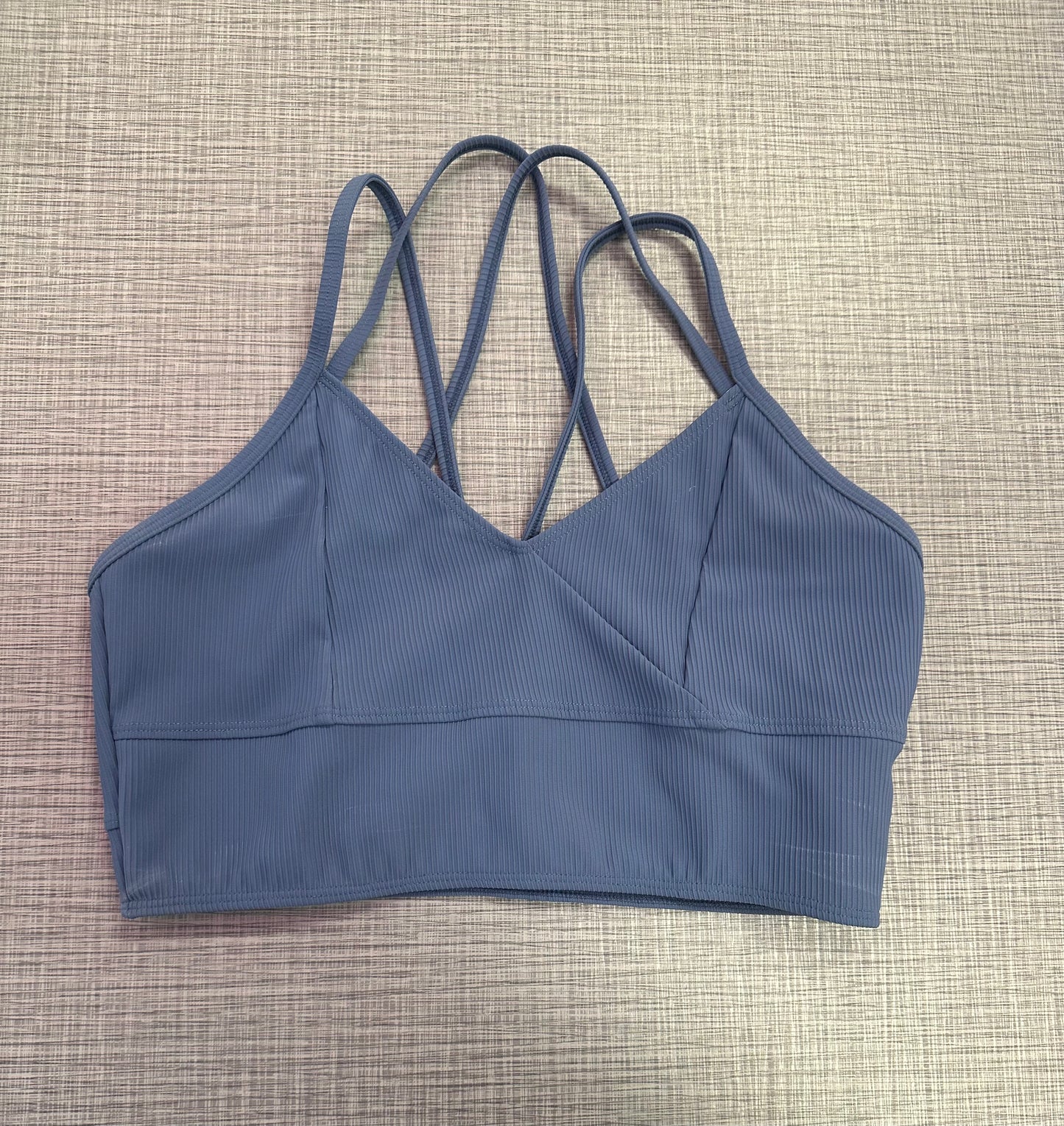 CY Steel Blue Ribbed Crop Top