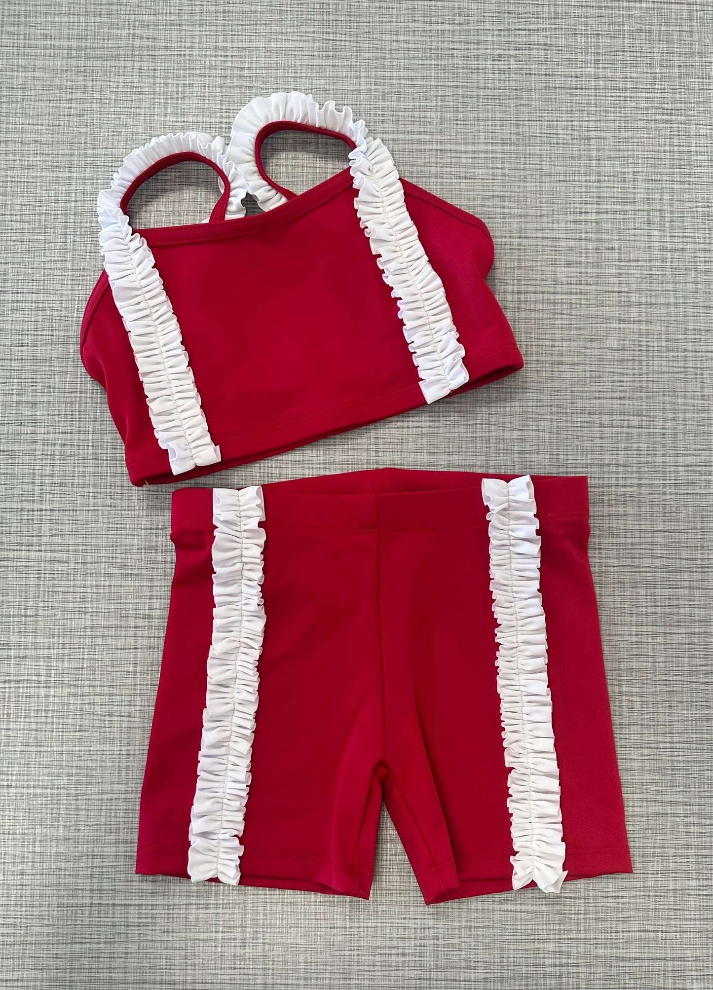 Custom Made Red & White Ruffle Short Set