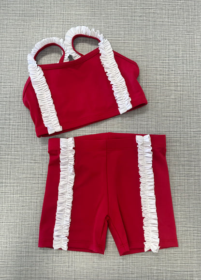 Custom Made Red & White Ruffle Short Set
