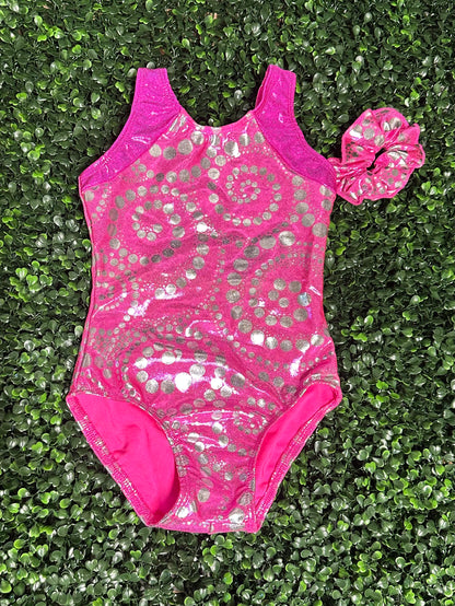 Pink w/ Silver Scroll Leotard