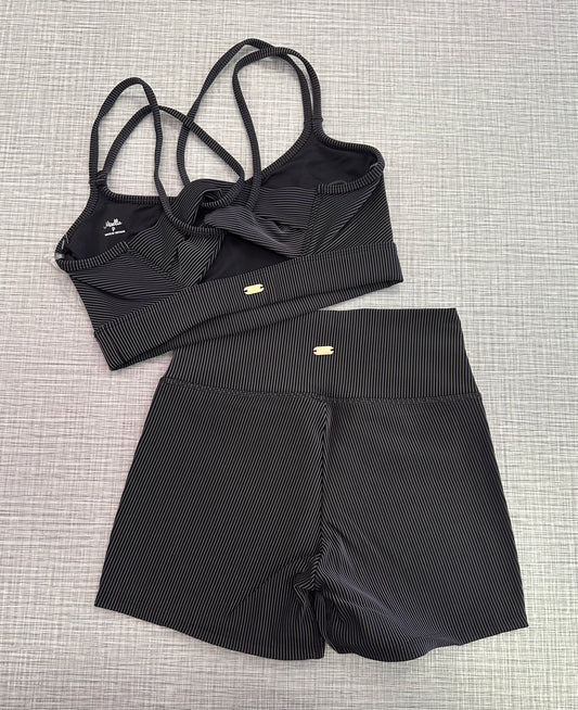 Striped Criss Cross Bra Top & High Waist Short Set