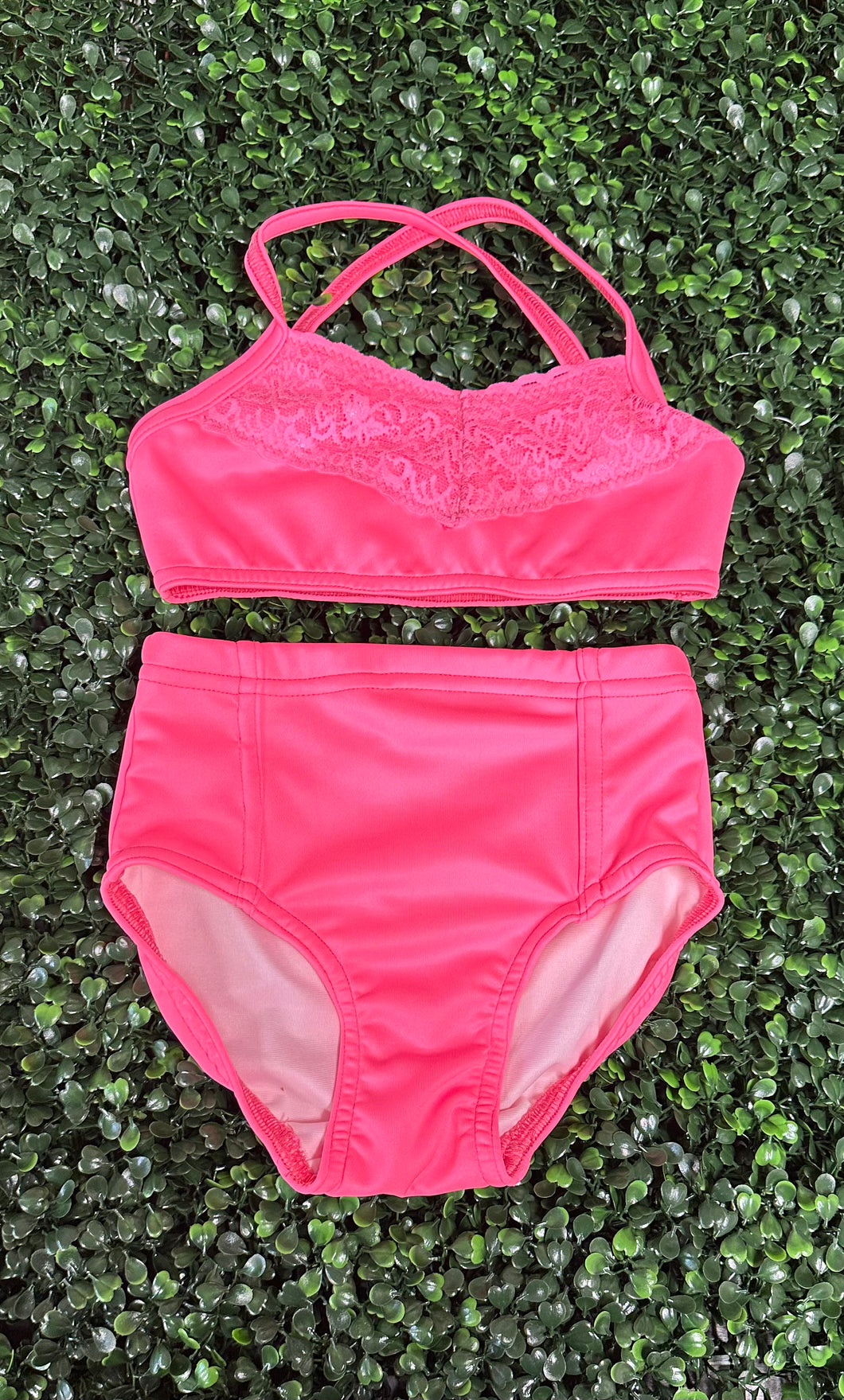 6-7 Neon Coral Lace Brief Set