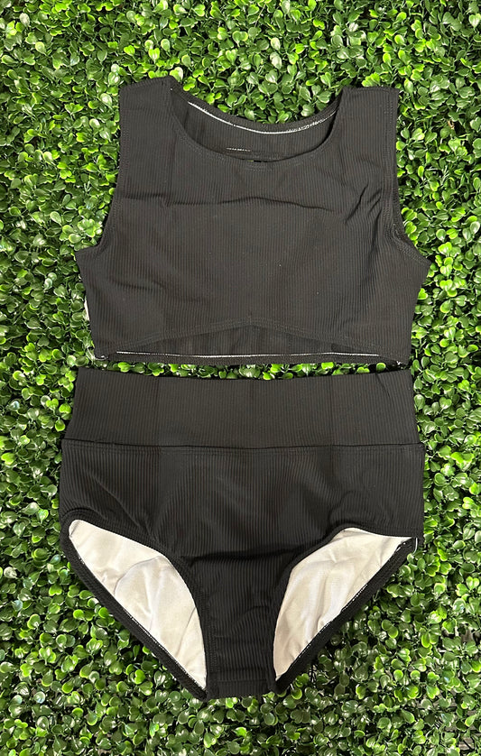 CY Ribbed Black Crop Brief Set