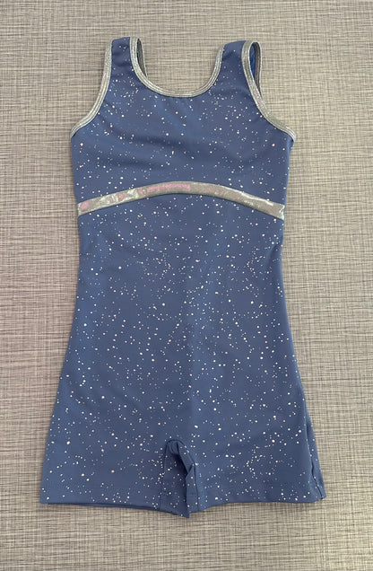 Silver Dot Dusty Blue Biketard