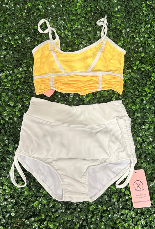 CY Yellow Bra Top & White Cinch Briefs