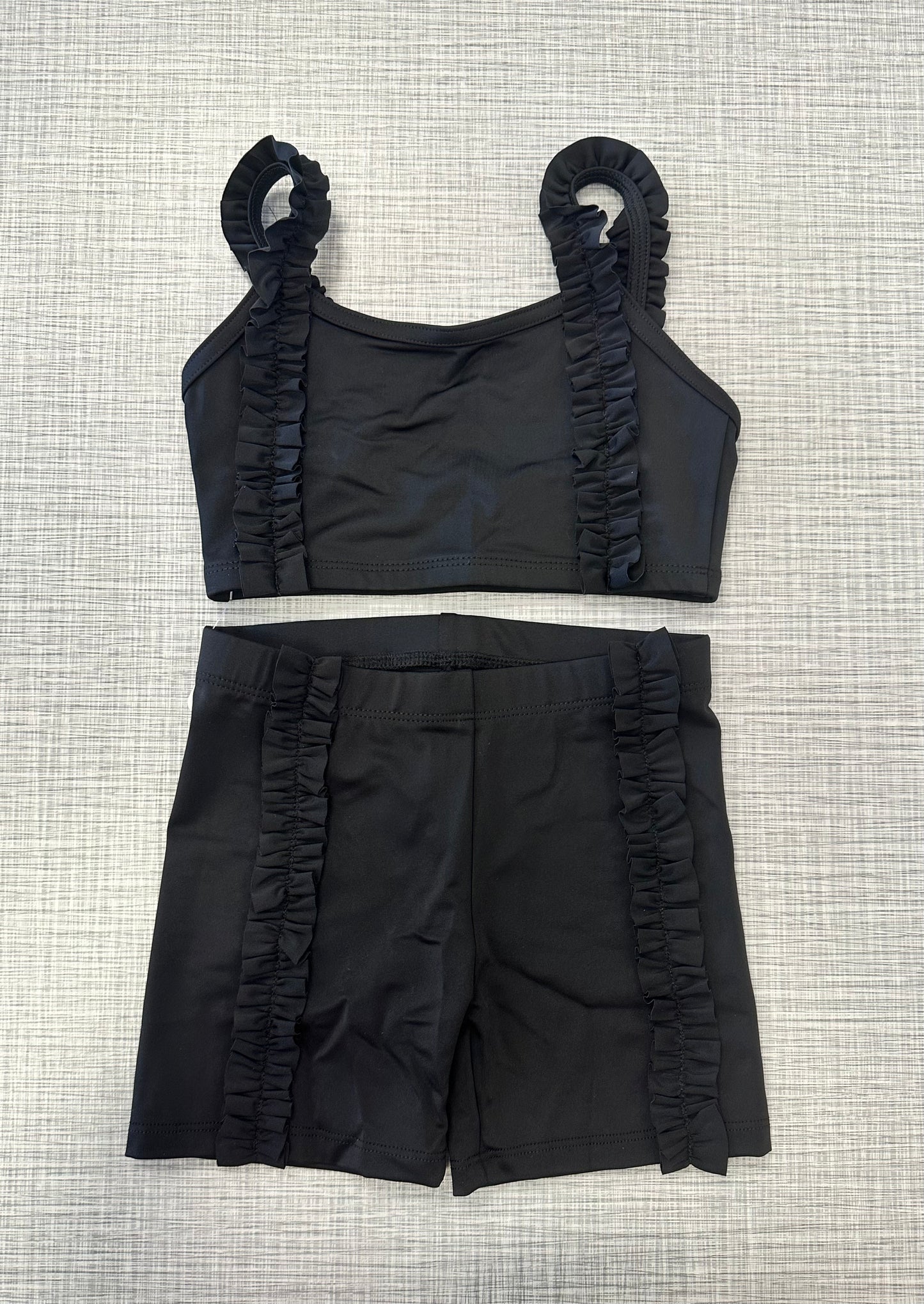 Custom Made Black Ruffle Short Set