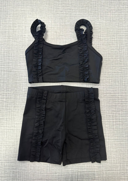 Custom Made Black Ruffle Short Set