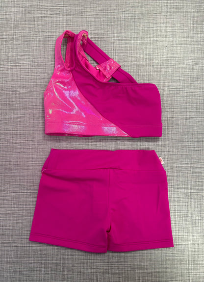 Demi Sparkle Cut Out Crop Top & Solid Short Set