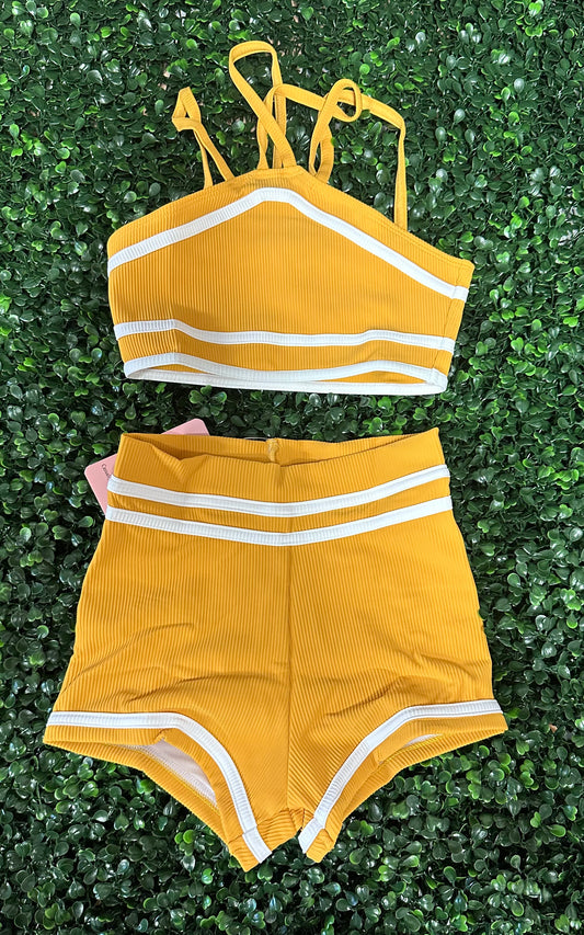 CY Ribbed Mustard Striped Short Set *