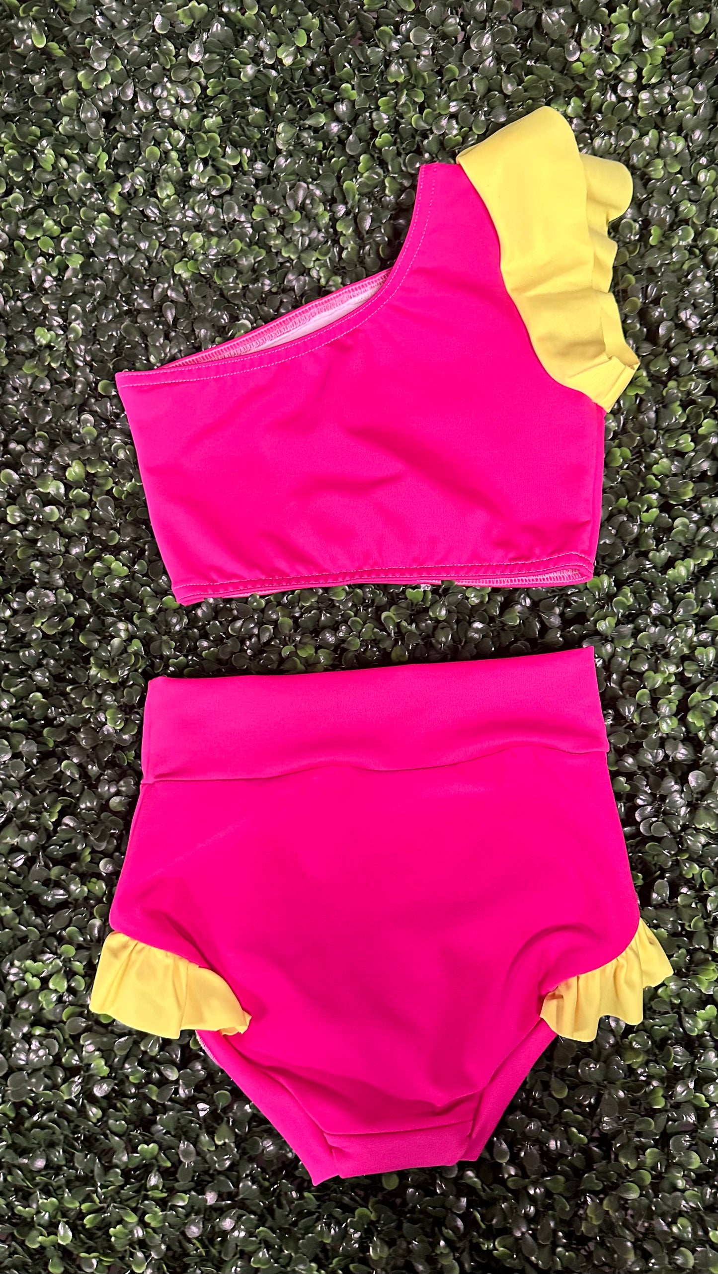 Custom Neon One Shoulder Ruffle Brief Set