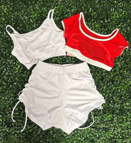 CY 3Pc. Red & White Short Set