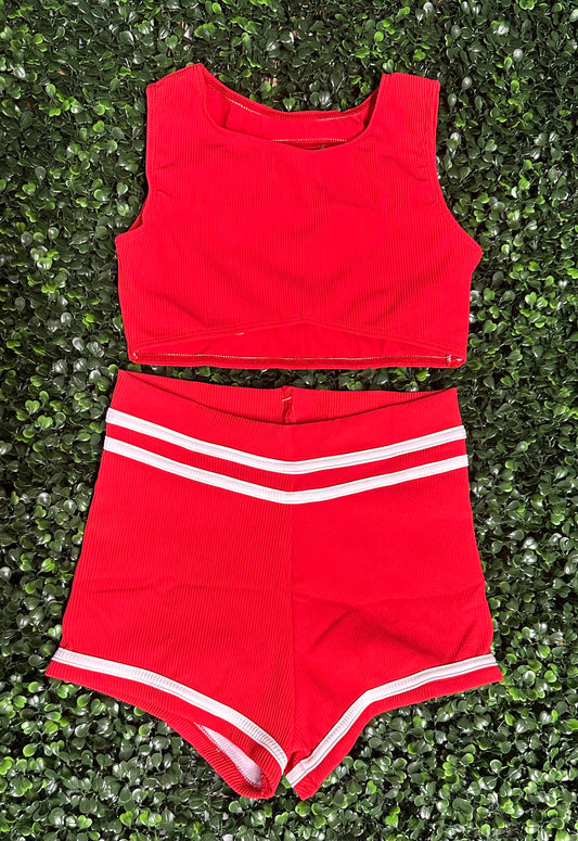 CY Red Tank & White Stripe Short Set *