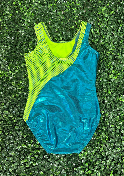 Teal & Neon Green Dot Leotard