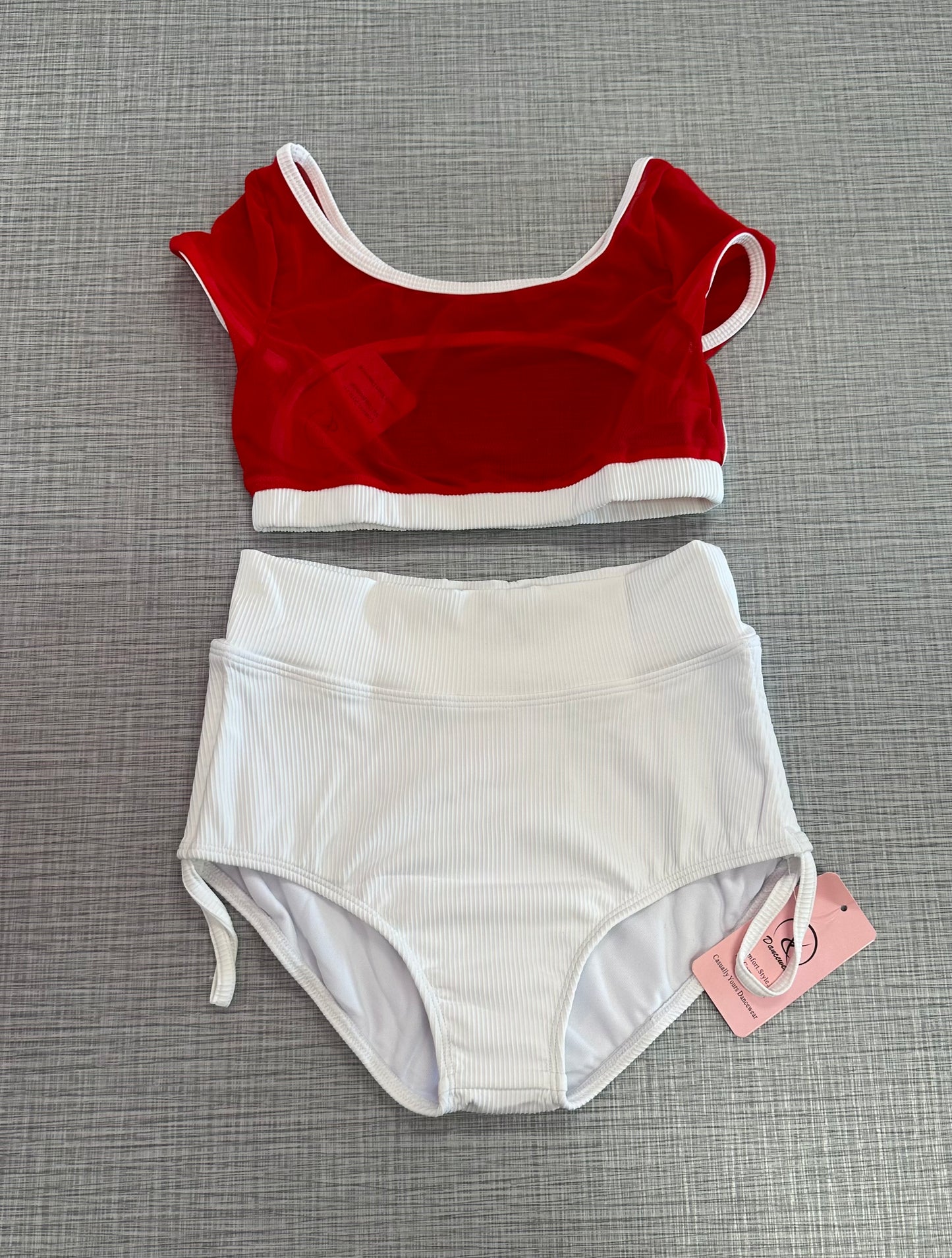 CY Red Mesh Top & White Brief Set ^