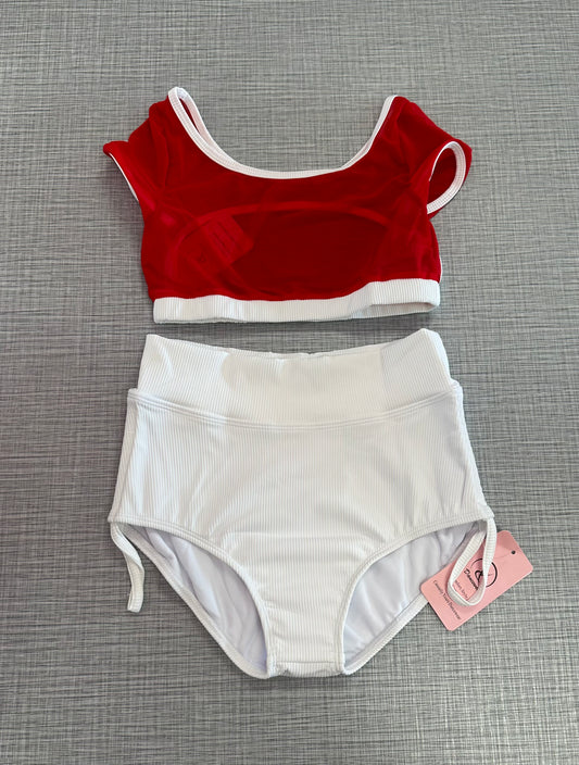 CY Red Mesh Top & White Brief Set ^