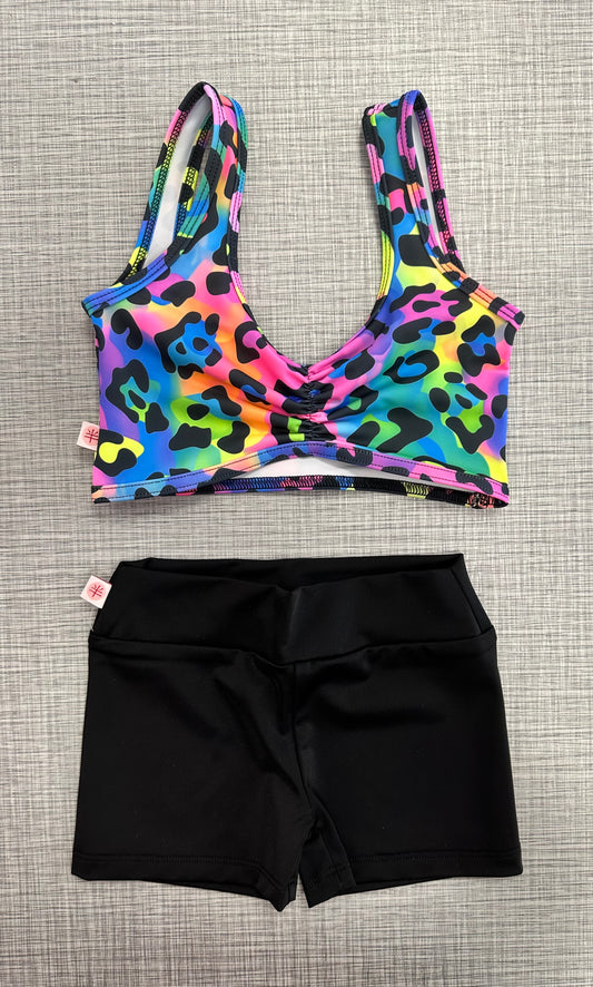 Neon Jungle Bra Top & Black Short Set