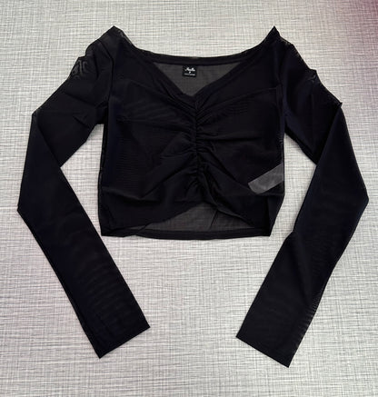 Mesh Long Sleeve Gathered Top #M30001