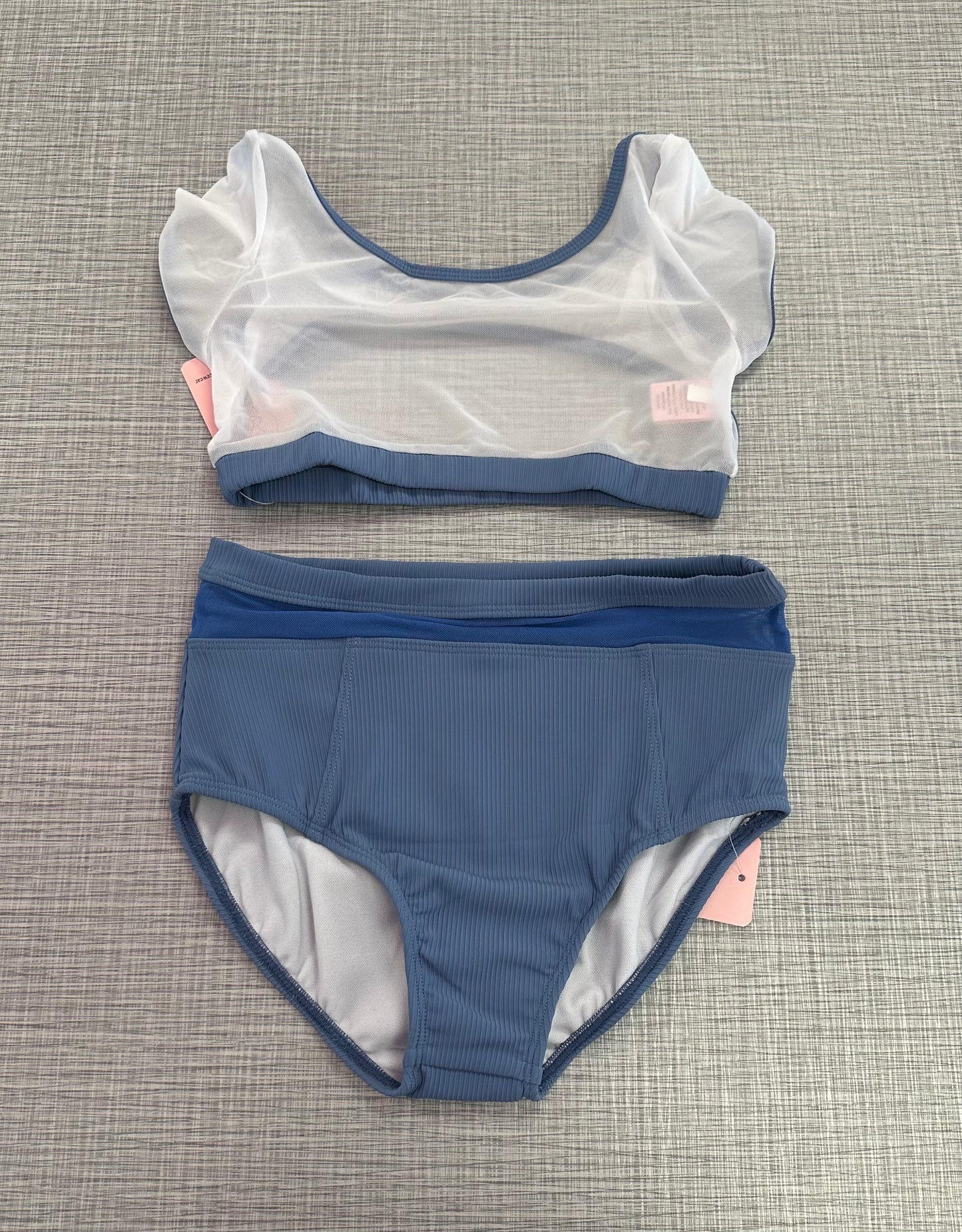 CY White Mesh Top & Steel Blue Mesh Band Brief Set