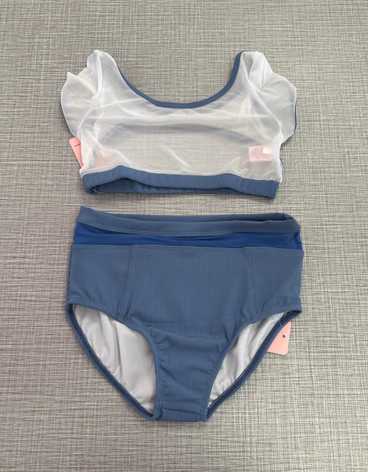 CY White Mesh Top & Steel Blue Mesh Band Brief Set