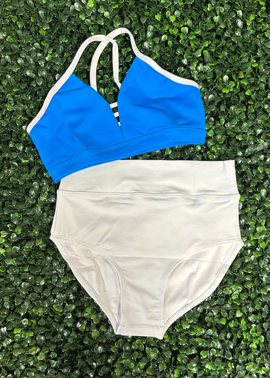 CY Bright Blue Top & White Brief Set