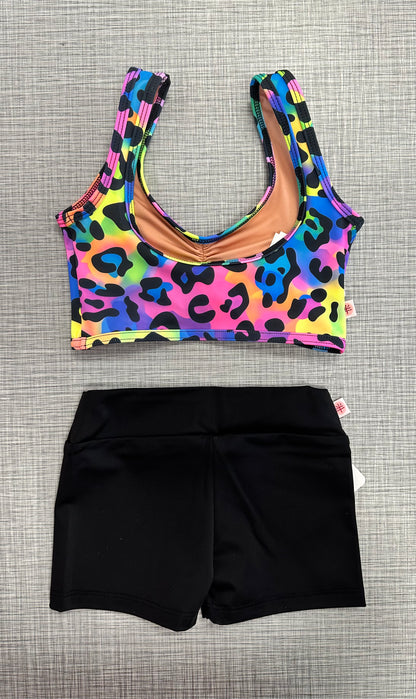 Neon Jungle Bra Top & Black Short Set