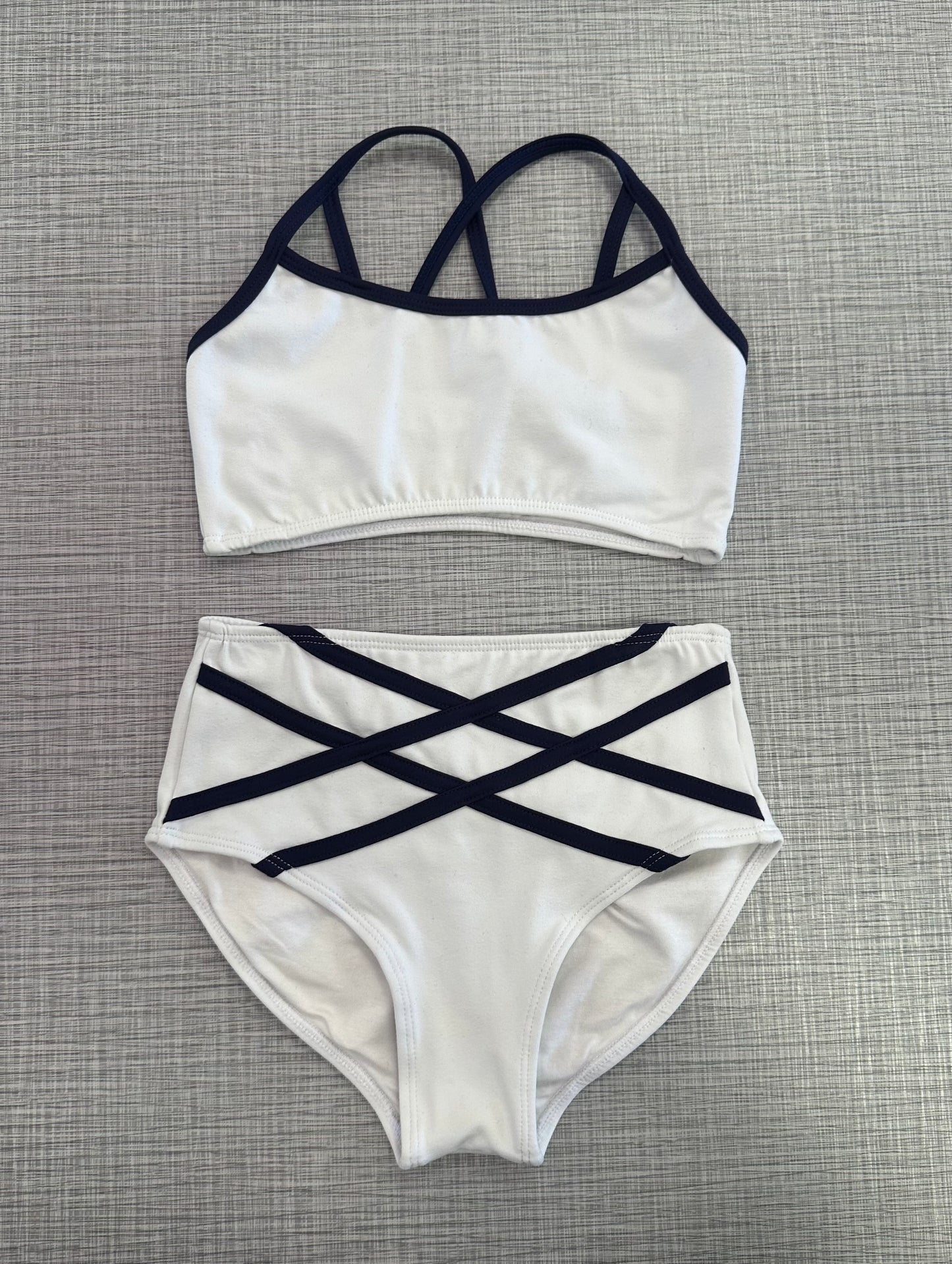 CY White & Navy Trim Brief Set