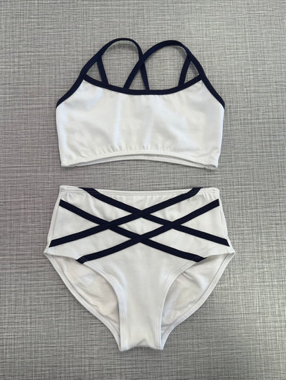 CY White & Navy Trim Brief Set