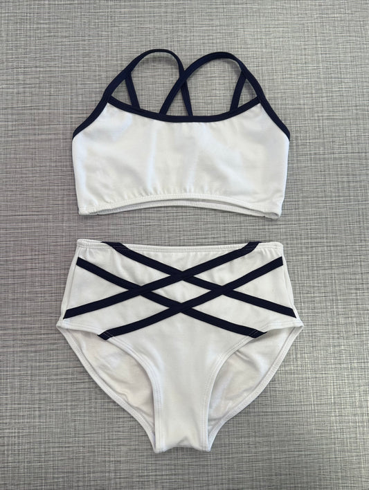 CY White & Navy Trim Brief Set