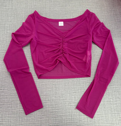 Mesh Long Sleeve Gathered Top #M30001